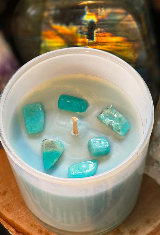 Once In a Blue Moon - Crystal infused Coconut Wax Candle