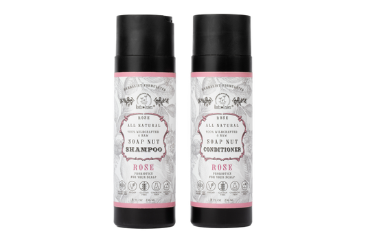 All Natural Soapnut Shampoo and Conditioner Set - ROSE- wild fermented probiotics for your scalp
