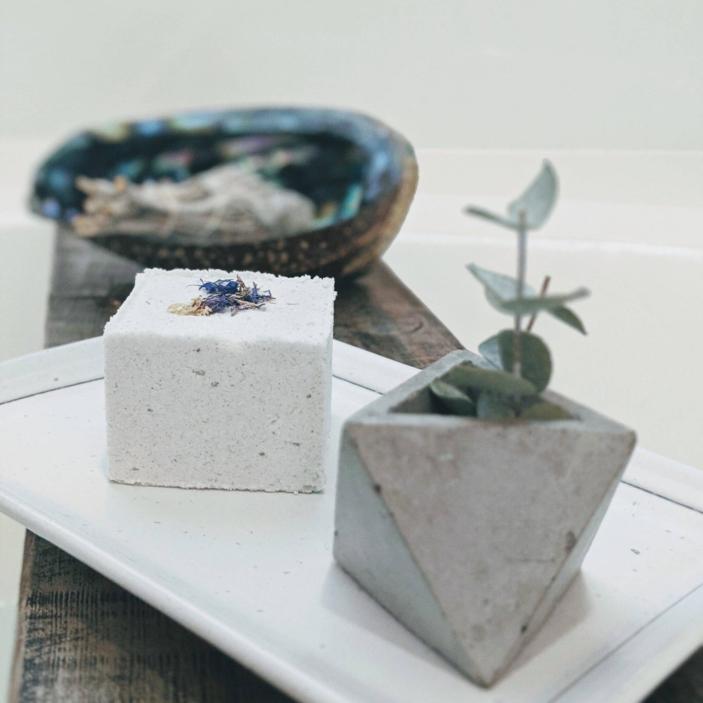 Herbal-Infused Eucalyptus + Corn Flower Bath Bomb