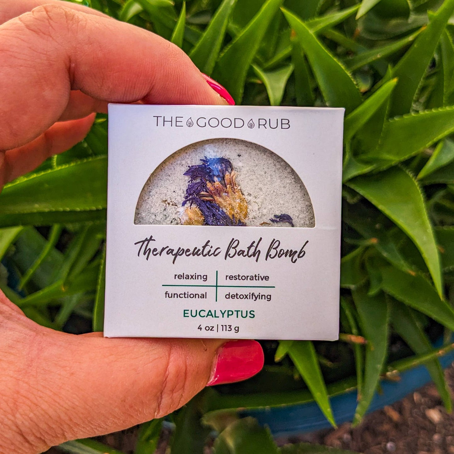 Herbal-Infused Eucalyptus + Corn Flower Bath Bomb