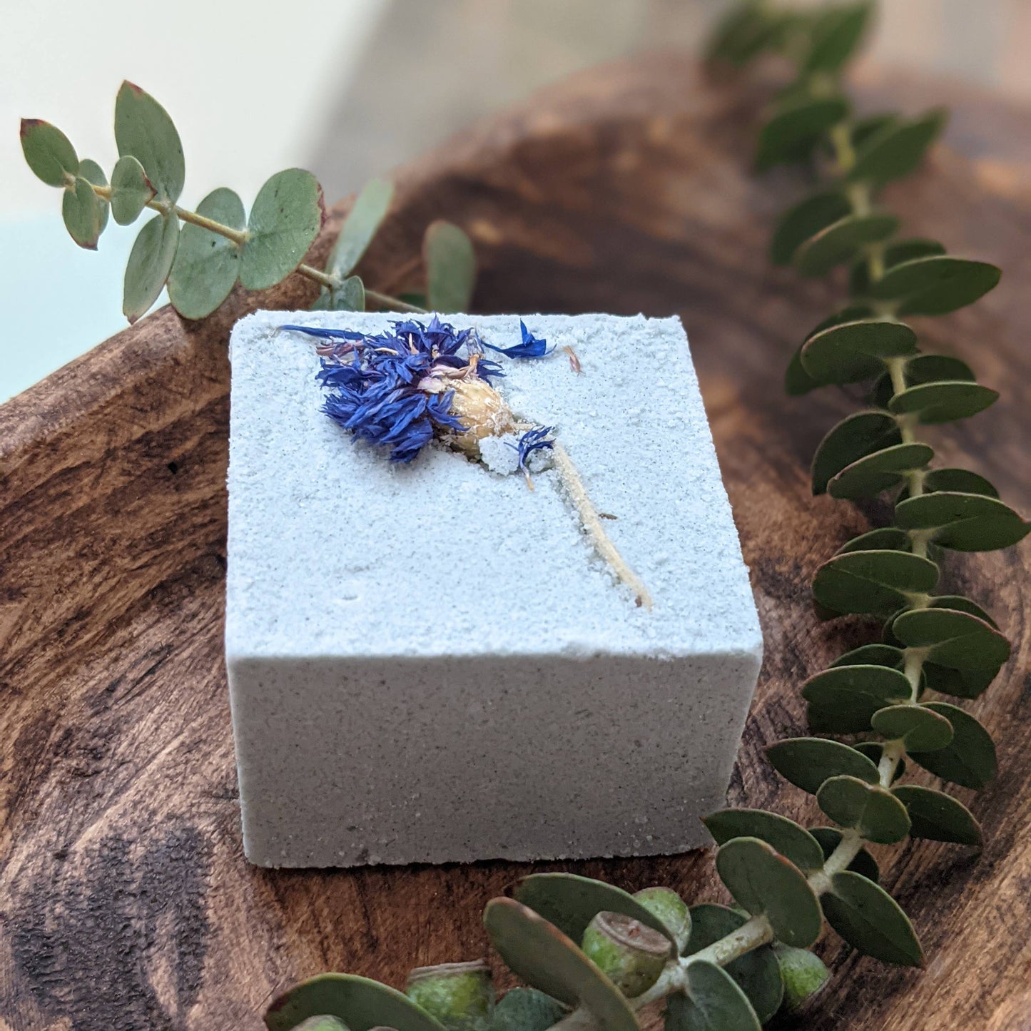Herbal-Infused Eucalyptus + Corn Flower Bath Bomb